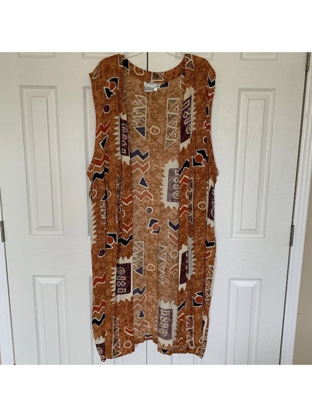 Marcia & Me & Co Size 4X Tribal Geometric Print Rayon Duster 51.5” Long